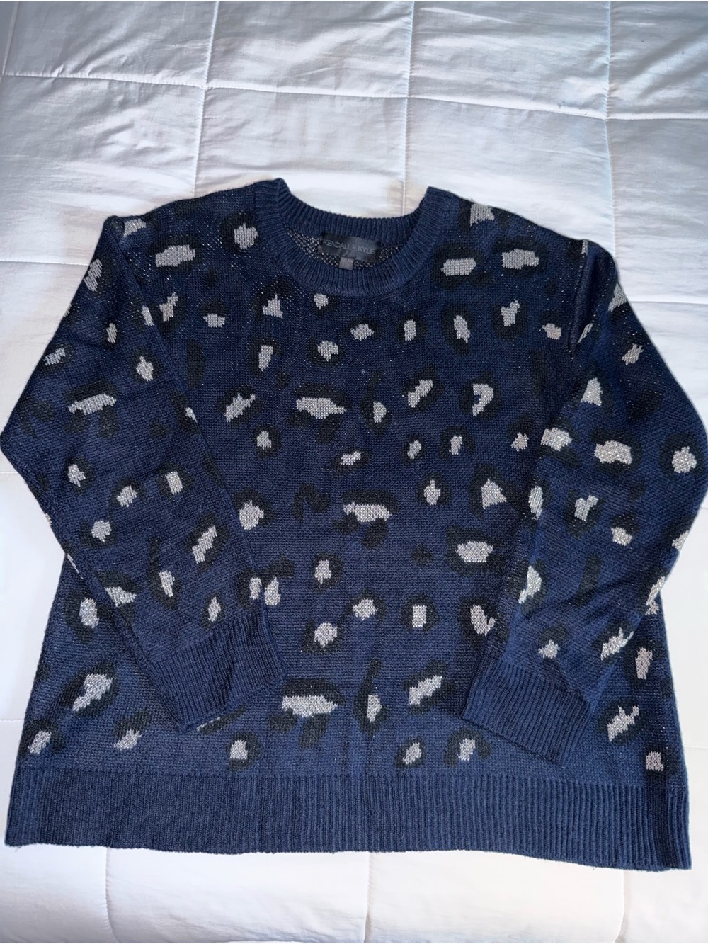 Kendall + Kylie | Navy Blue Animal Patterned Crewneck Sweater - 2XL